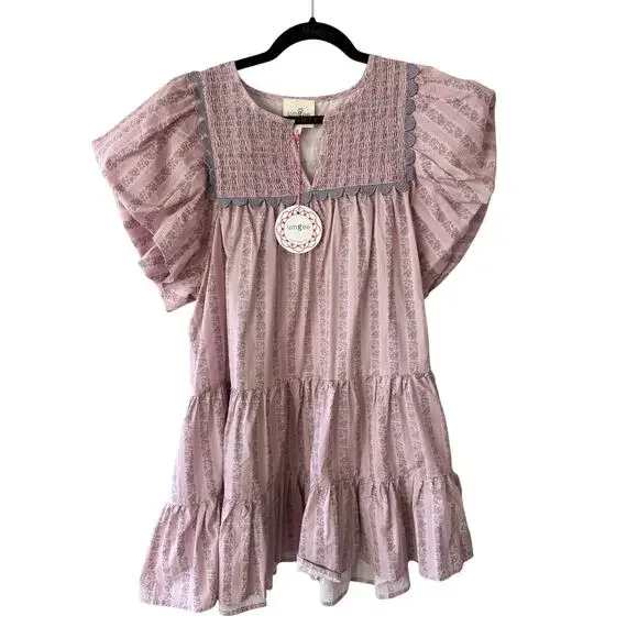 NWT Umgee - Pink Yoke Flutter Sleeve Mini Dress | Cottage Core Boho Large - Picture 4 of 8